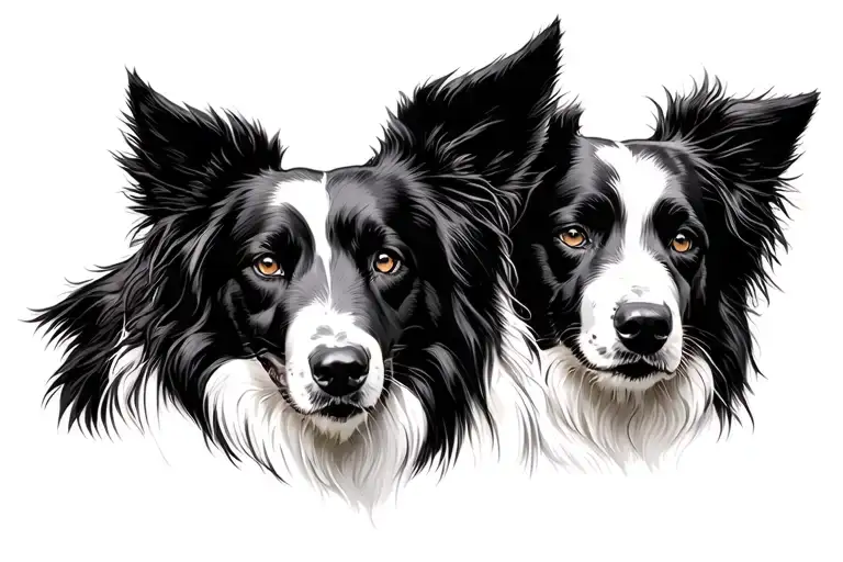 three dogs heads next to each other, border collie, background shade - Variation 2