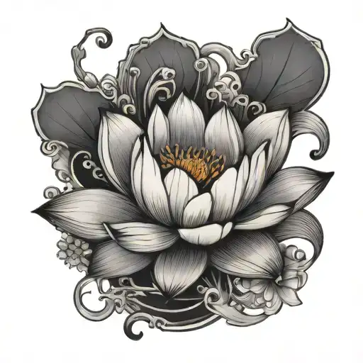 a lotus with koi fish swimming