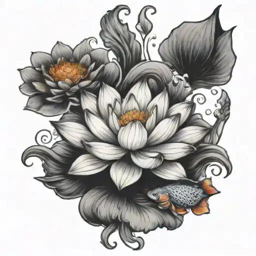 a lotus with koi fish swimming - Variation 2