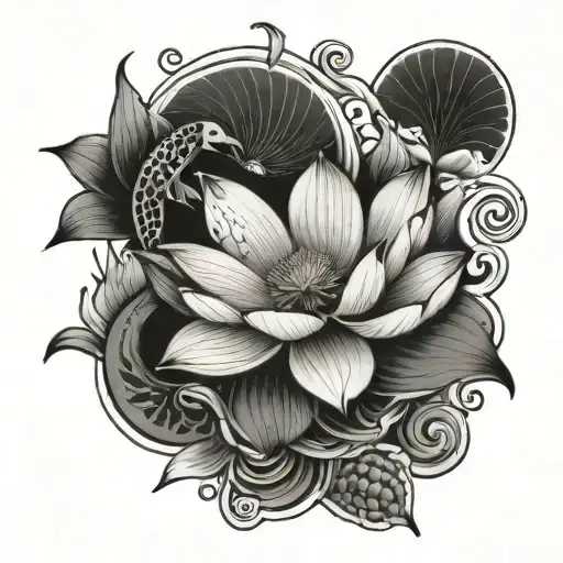 a lotus with koi fish swimming - Variation 3
