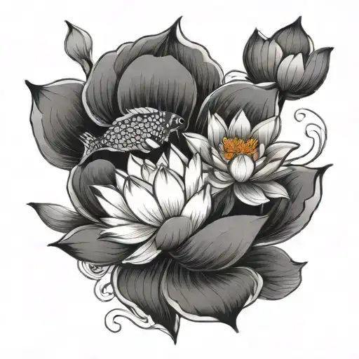 a lotus with koi fish swimming - Variation 4