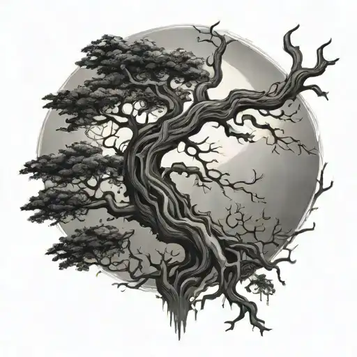 gothic dark twisted oak tree with full moon behind it  - Variation 2