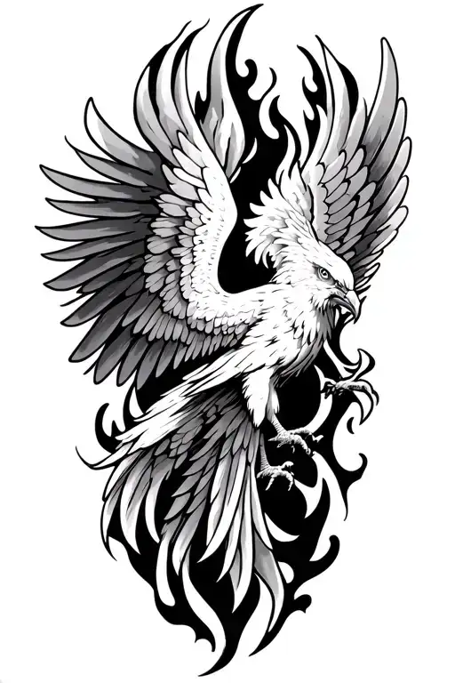 phoenix rising from flames tattoo wings continue on to chest - Variation 2