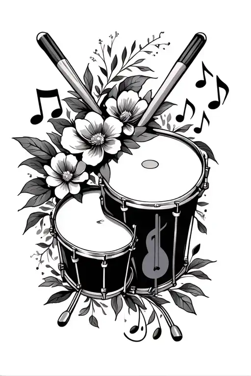 drum sticks, music notes, flowers intertwined - Variation 2