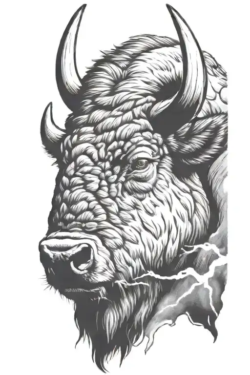bison head surrounded by lightning - Variation 2