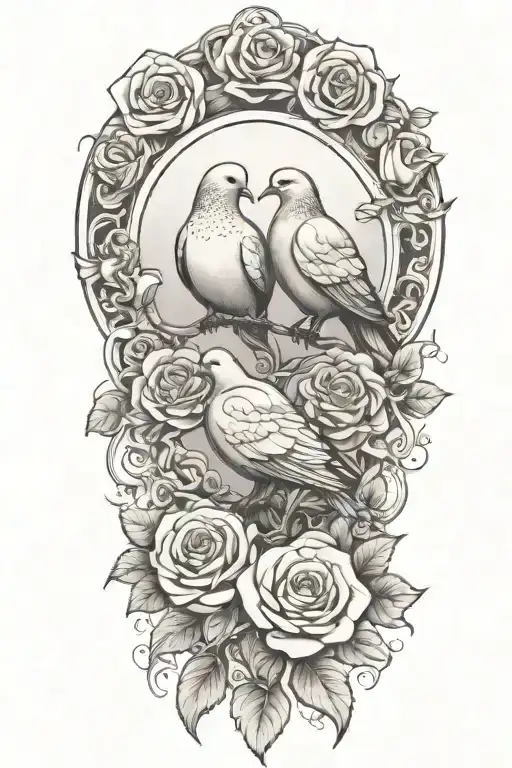 roses in a circle with a perched dove - Variation 3