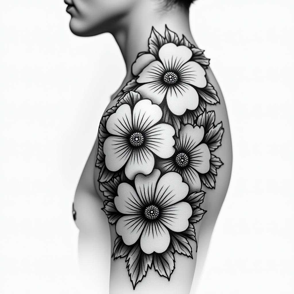 Flower shoulder tattoohigly detailed tattoo - Variation 3