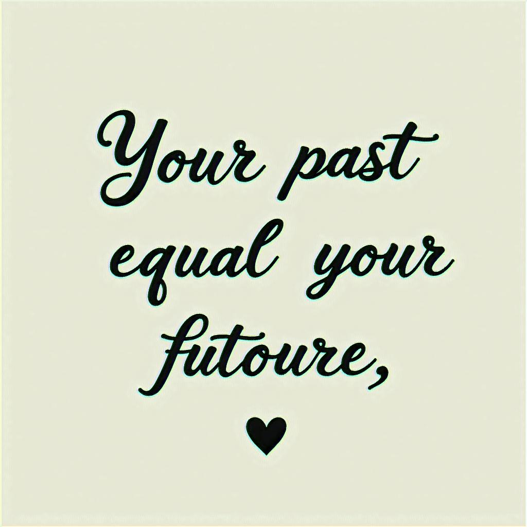 Your past doesn’t equal your future something easy for beginnersin elegant cursive calligraphy style 2d tattoo, decorate with roses, featuring a smooth and flowing handwritten script with slightly thickened strokes for a luxurious and bold appearance,  heart symbol between names,  sleek and glossy black text with shadowing, minimalist matte white background, clean and sharp edges, illuminated with soft lighting, romantic, 8k, high-quality textures with refined typography - Variation 4