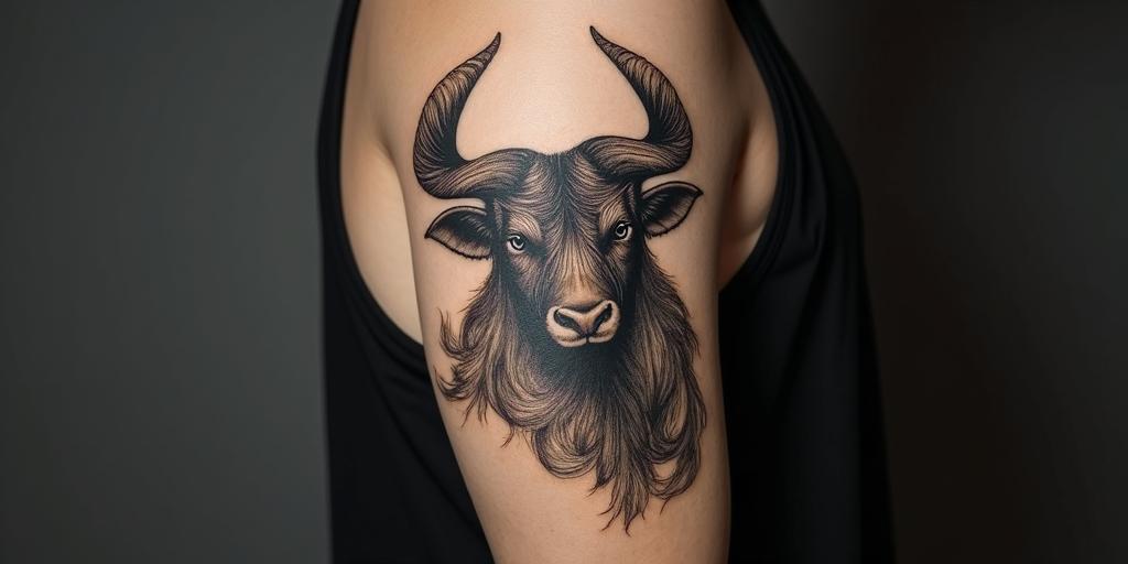 Taurus with very strong wisdomin bohemian style tattoo, 8k - Variation 2