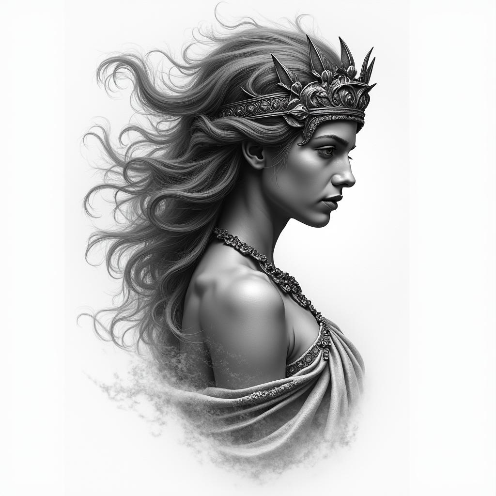 Athena, the goddess of war, firehigly detailed tattoo - Variation 69