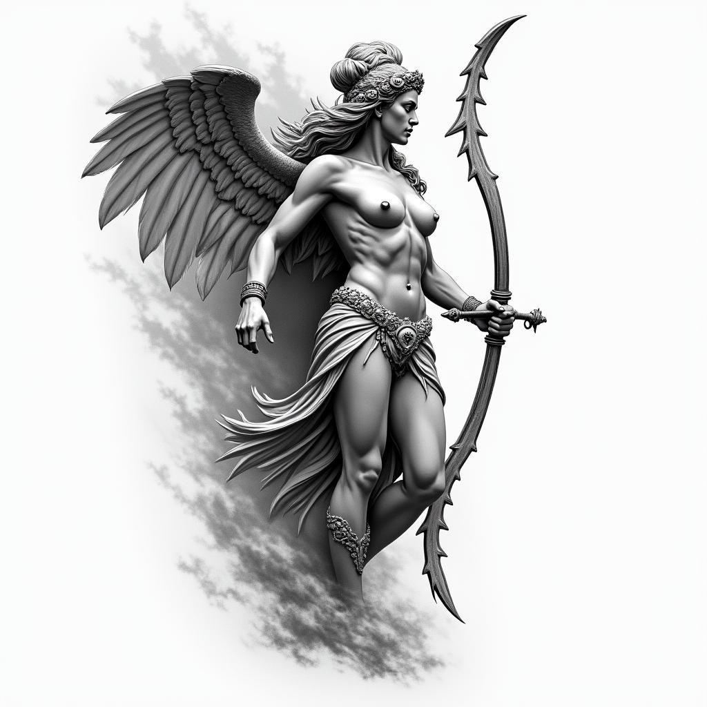 Athena, the goddess of war, firehigly detailed tattoo - Variation 68
