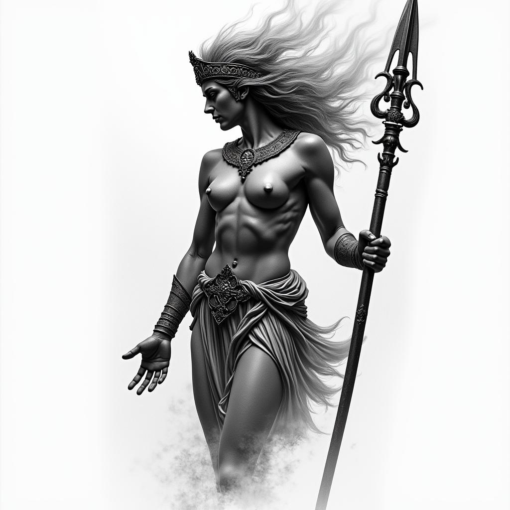 Athena, the goddess of war, firehigly detailed tattoo - Variation 67