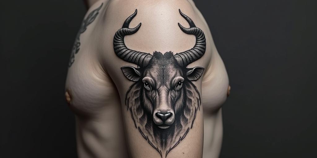 Taurus That's been through a lot of pain and hurtin bohemian style tattoo, 8k - Variation 4
