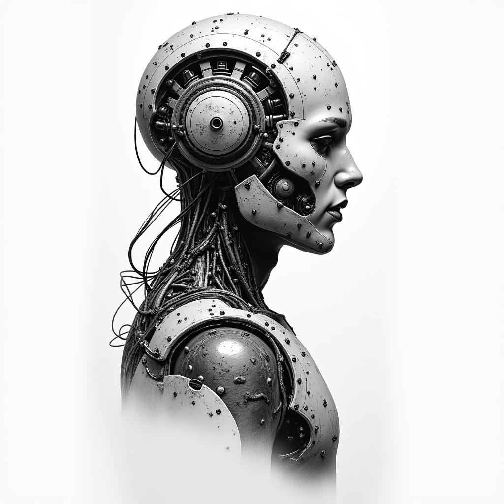 Perseverance and Headstrongtattoo in biomechanic style, the tattoo covered by robotic elements of futuristic cyberpunk design, robotic features detail, showcasing intricate mechanical components - Variation 2