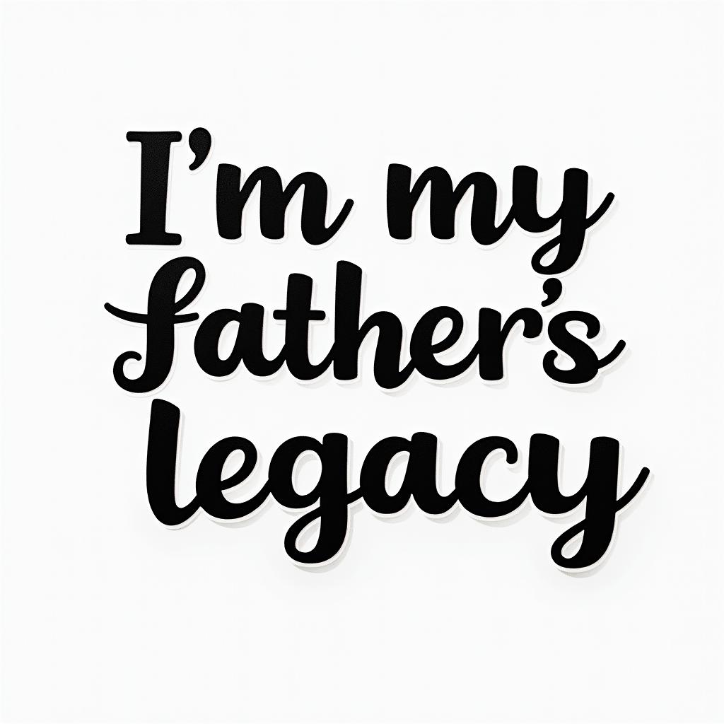I want a tatto with this words "I'm my father's legacy" with font like Minecrafttext-based tattoo, japanese font ultra-realistic, perfectly placed, high-quality font design, photo-realistic shading, 8k, high quality, finely detailed typograph
