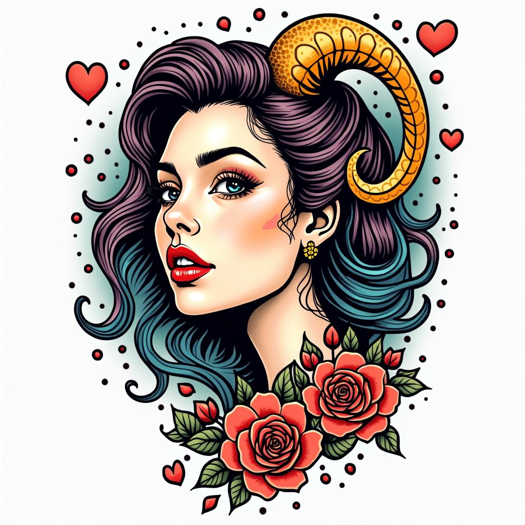 Ezra, Capricorn, December 27thin pop art style tattoo, featuring bold and vibrant colors, exaggerated outlines, iconic imagery, inspired by comic books and speech bubbles, comic book characters, retro pop culture - Variation 3