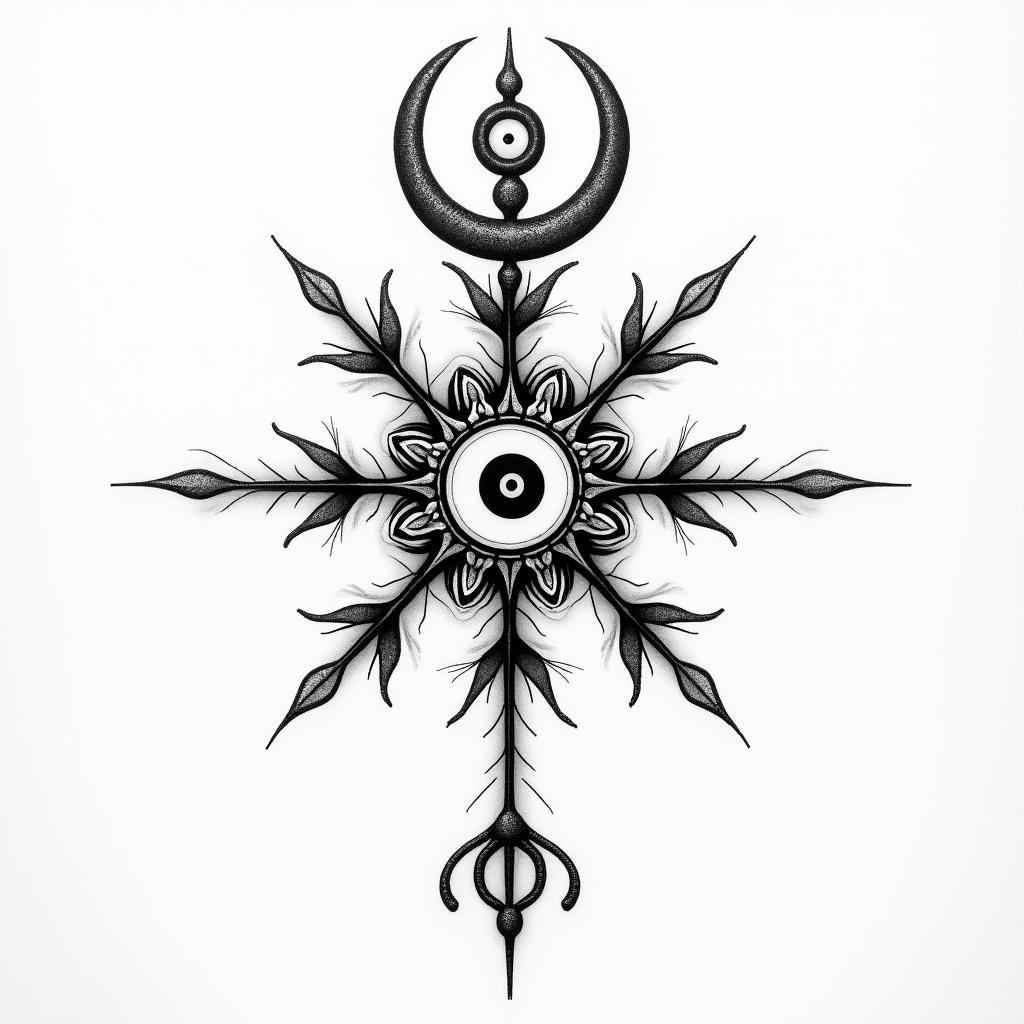 Enoc Levi, November 2, 1975, autumnin spiritual symbols tattoo style, featuring an intricate design incorporating elements, Hamsa hand, third eye, minimalist composition - Variation 3
