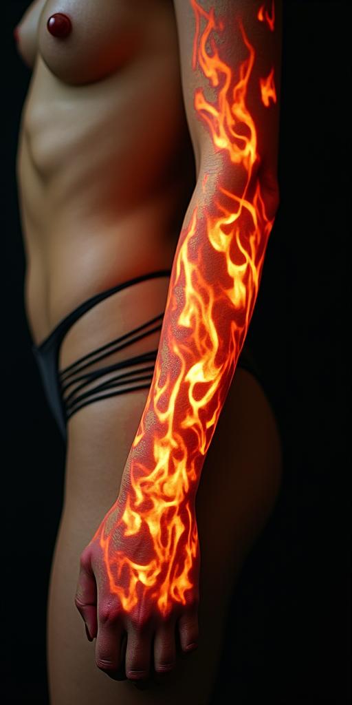 Coil over shockin flame tattoo style showcasing fiery elements with dynamic flame patterns, glowing effect of flames, natural colors - Variation 6