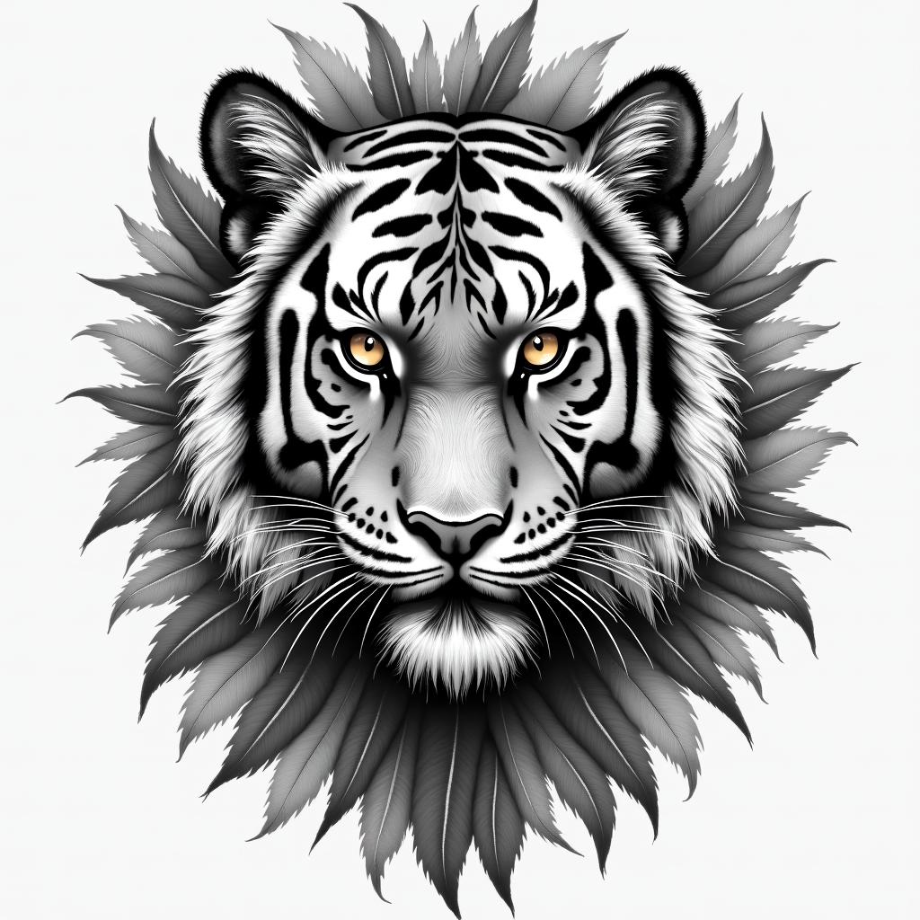 Tiger with intense eyes in a junglehigly detailed tattoo - Variation 21