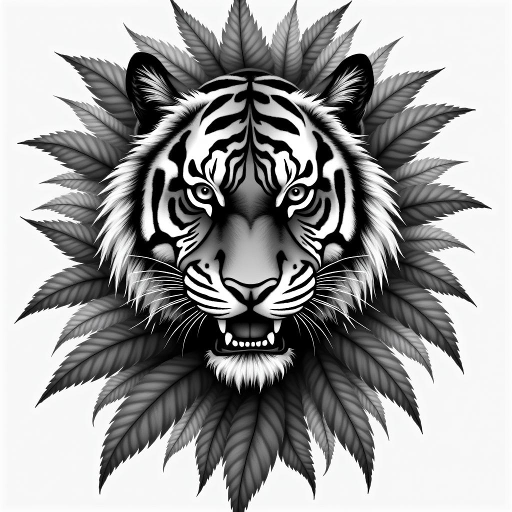 Tiger with intense eyes in a junglehigly detailed tattoo - Variation 19