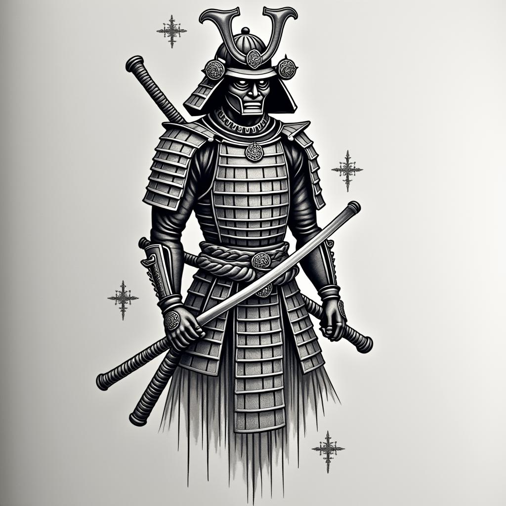 Japanese Samurai Full Arm Sleevetext-based tattoo, japanese font ultra-realistic, perfectly placed, high-quality font design, photo-realistic shading, 8k, high quality, finely detailed typograph - Variation 3