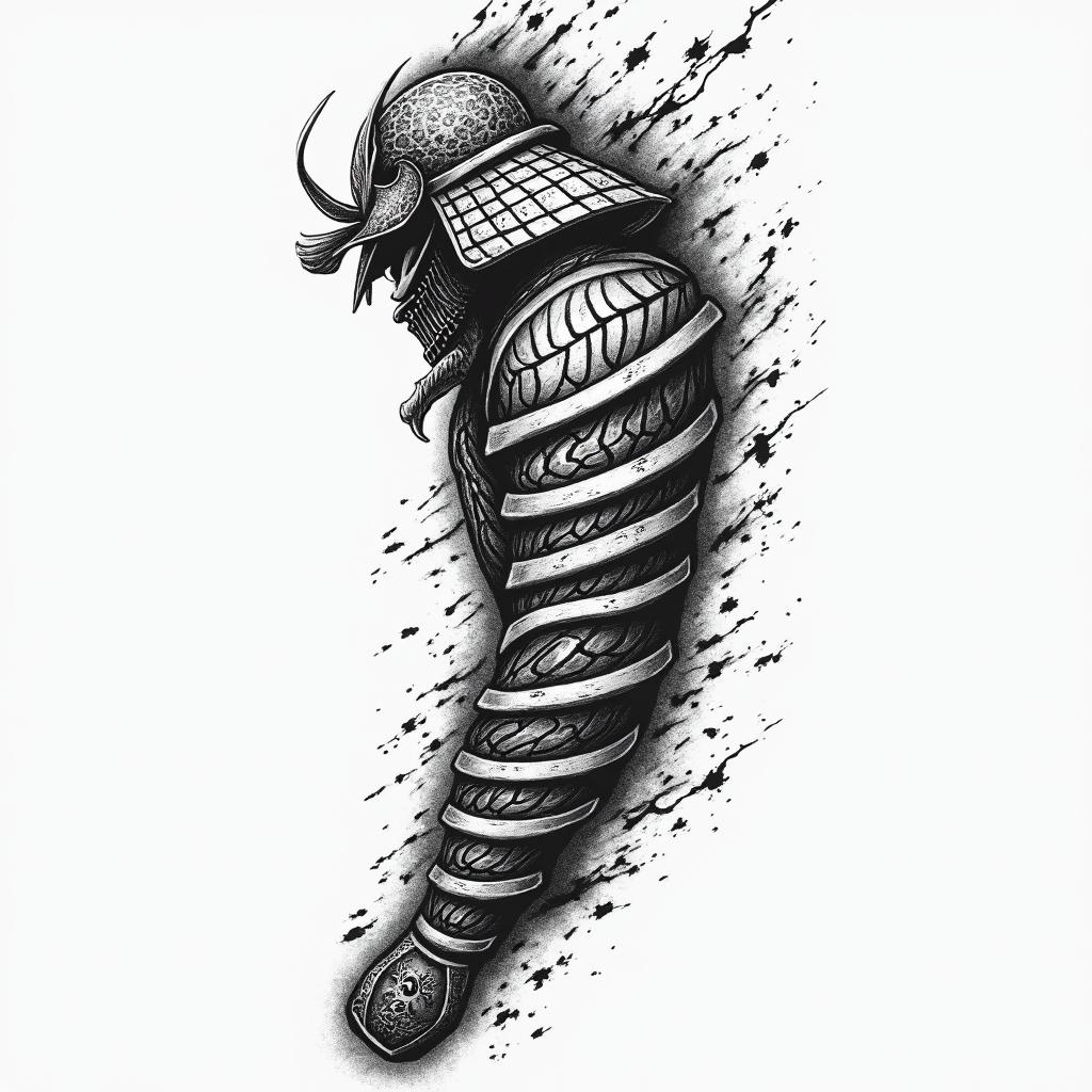 Japanese Samurai Full Arm Sleevetext-based tattoo, japanese font ultra-realistic, perfectly placed, high-quality font design, photo-realistic shading, 8k, high quality, finely detailed typograph - Variation 4