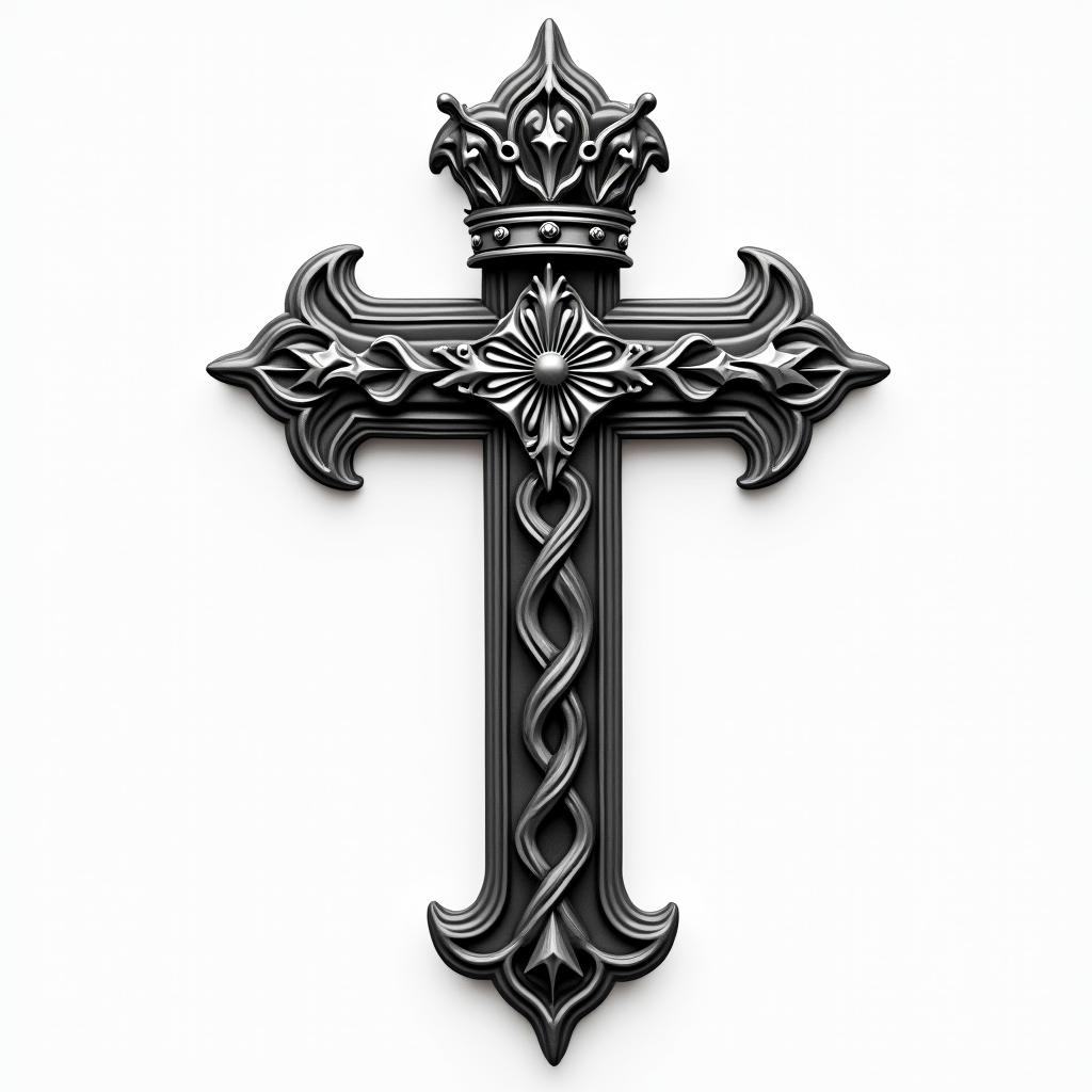 Cross with a kings crownhigly detailed tattoo - Variation 6
