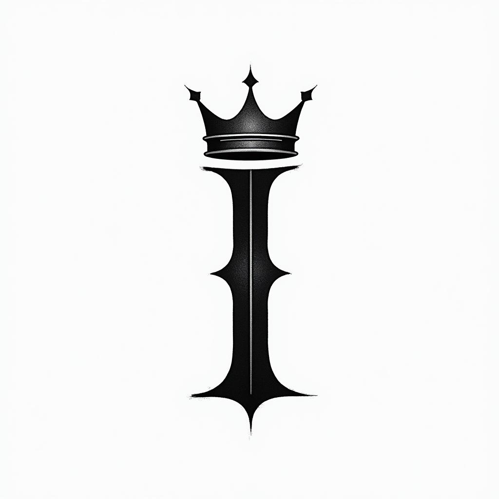 The letter I with a crownminimalist text-based tattoo, Monospace font ultra-realistic, perfectly placed, high-quality font design, photo-realistic shading, 8k, high quality, finely detailed typograph - Variation 2