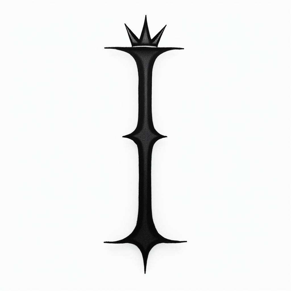 The letter I with a crownminimalist text-based tattoo, Monospace font ultra-realistic, perfectly placed, high-quality font design, photo-realistic shading, 8k, high quality, finely detailed typograph