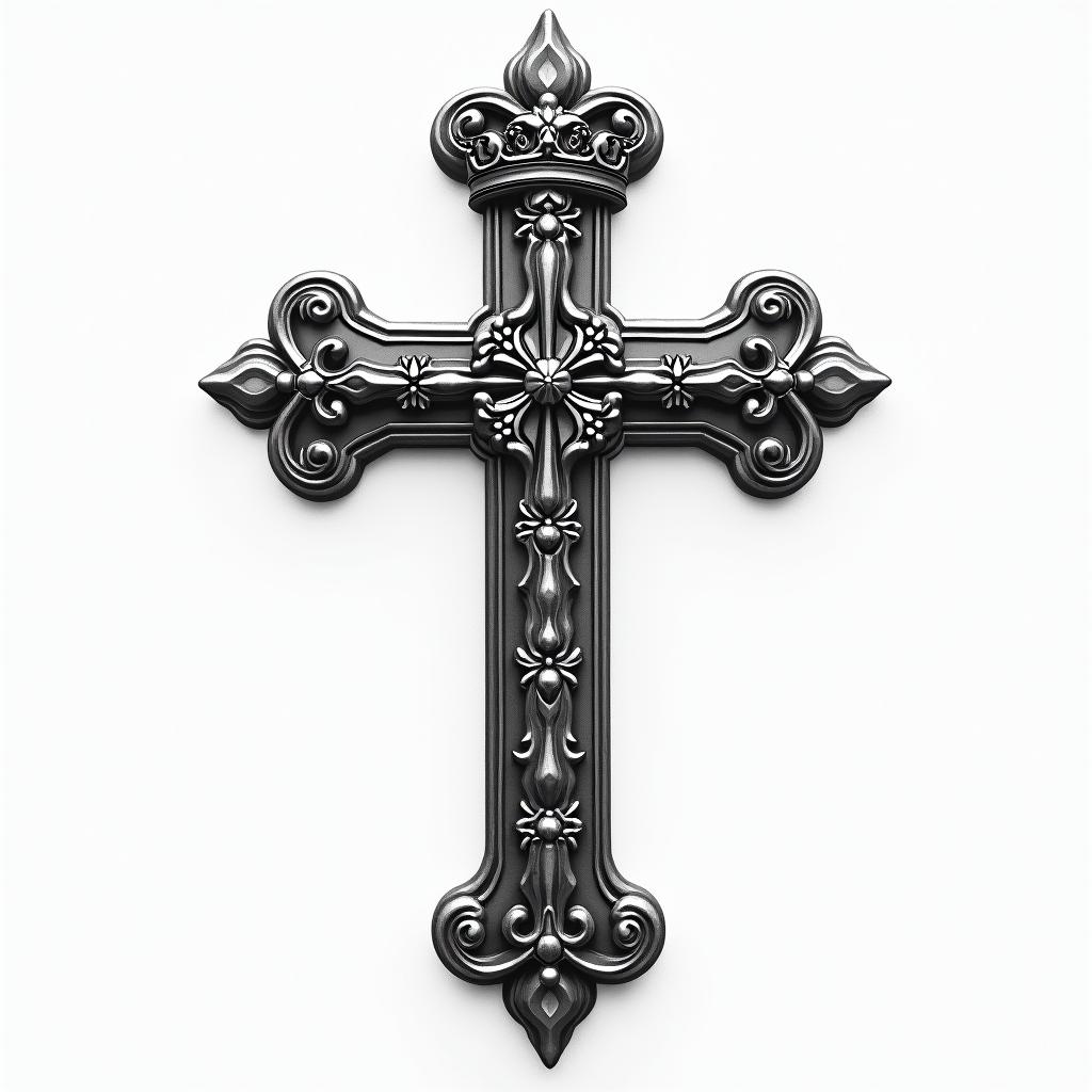Cross with a kings crownhigly detailed tattoo - Variation 2