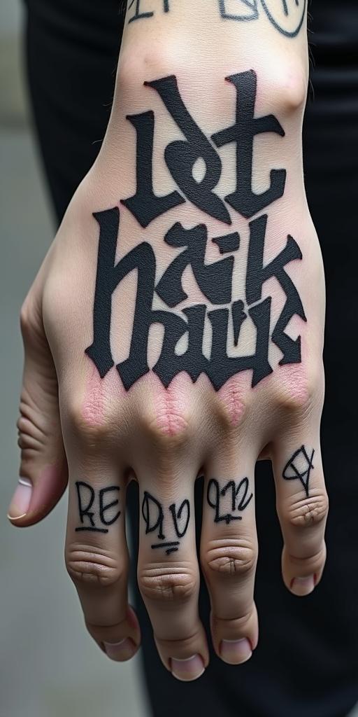 The phrase "idol hands are the devil's playground" portrayed through art. No wordsin graffiti style tattoo, featuring bold and dynamic street art elements, spray-paint texture with exaggerated lines and expressive, chaotic brushstrokes, intricate lettering incorporated with graffiti tags, symbols like hearts, stars, and wings - Variation 3