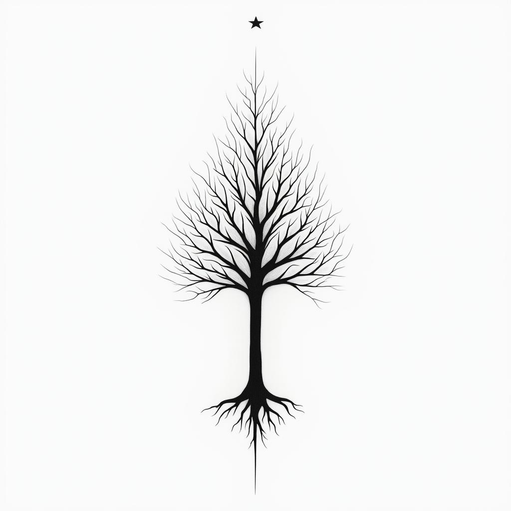 Poison treein minimalist style tattoo, featuring simple shapes and fine lines, with minimal shading and details, tiny triangles, creating a sense of balance and harmony - Variation 2