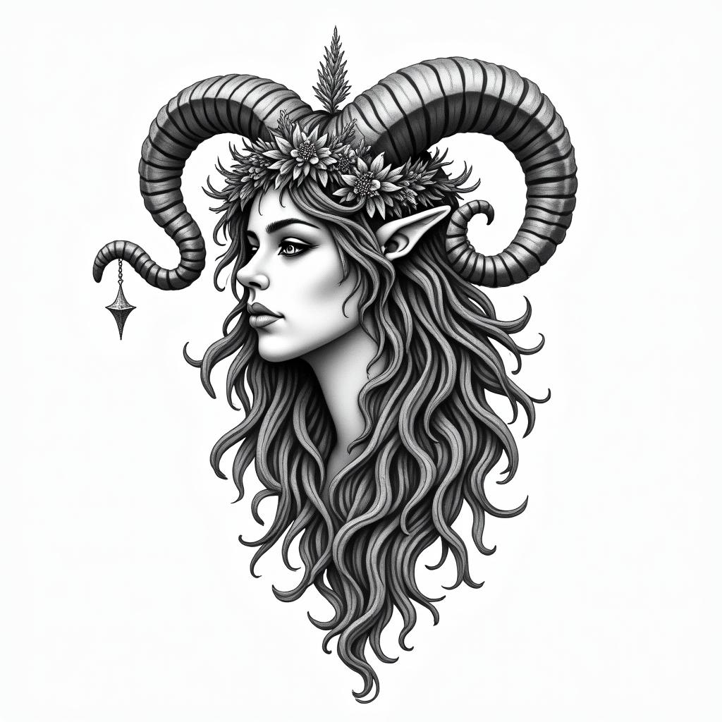 Ezra, Capricorn, December 27thin bohemian style tattoo, 8k - Variation 4