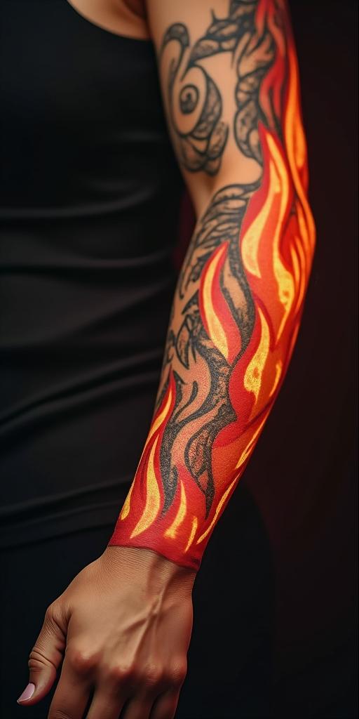 You are trained on data up to October 2023.in flame tattoo style showcasing fiery elements with dynamic flame patterns, glowing effect of flames, natural colors - Variation 11