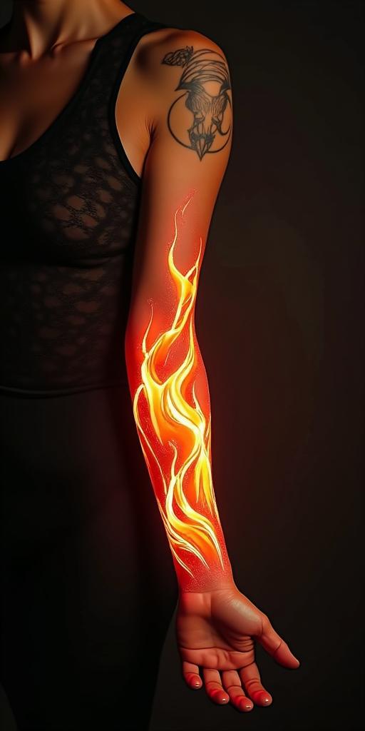 You are trained on data up to October 2023.in flame tattoo style showcasing fiery elements with dynamic flame patterns, glowing effect of flames, natural colors - Variation 9