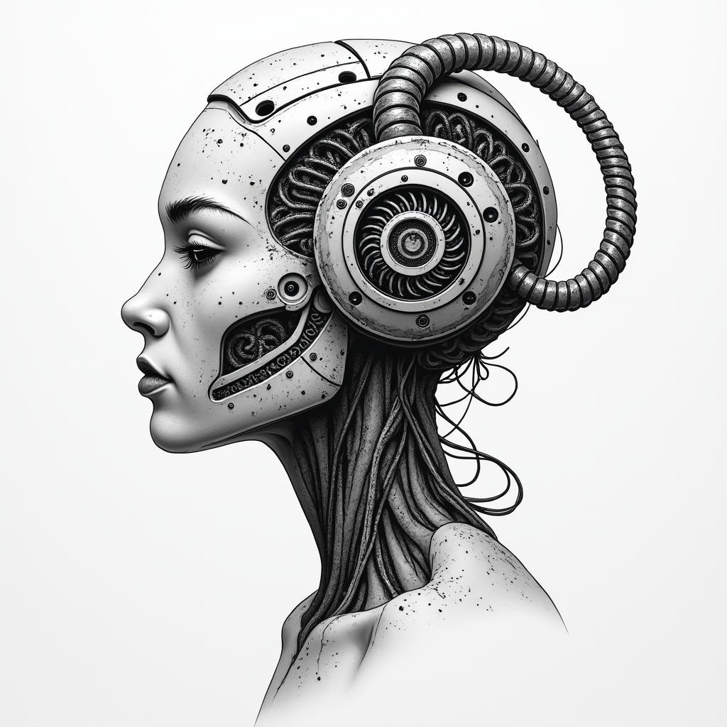 Ezra, Capricorn, December 27thtattoo in biomechanic style, the tattoo covered by robotic elements of futuristic cyberpunk design, robotic features detail, showcasing intricate mechanical components - Variation 4