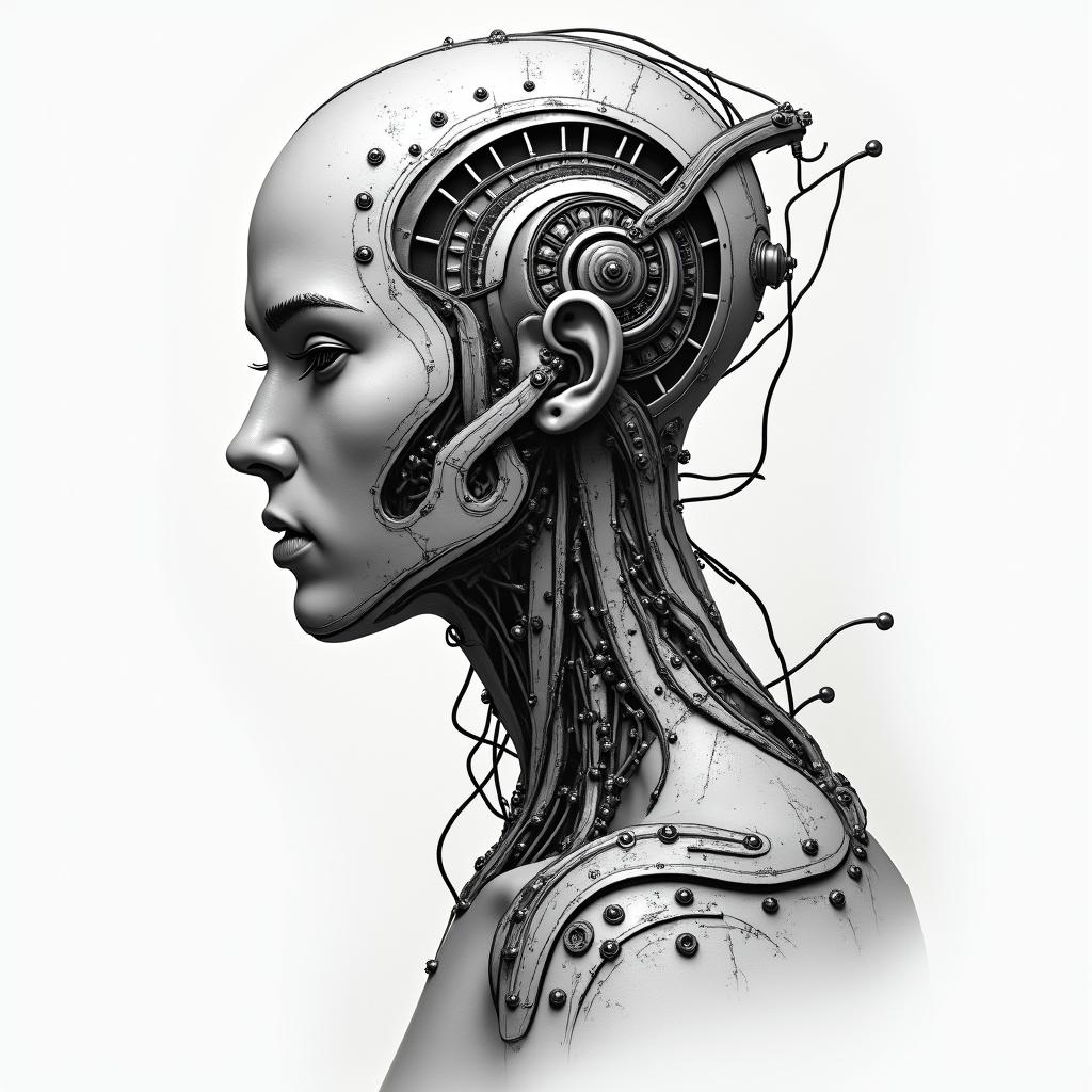 Ezra, Capricorn, December 27thtattoo in biomechanic style, the tattoo covered by robotic elements of futuristic cyberpunk design, robotic features detail, showcasing intricate mechanical components - Variation 3