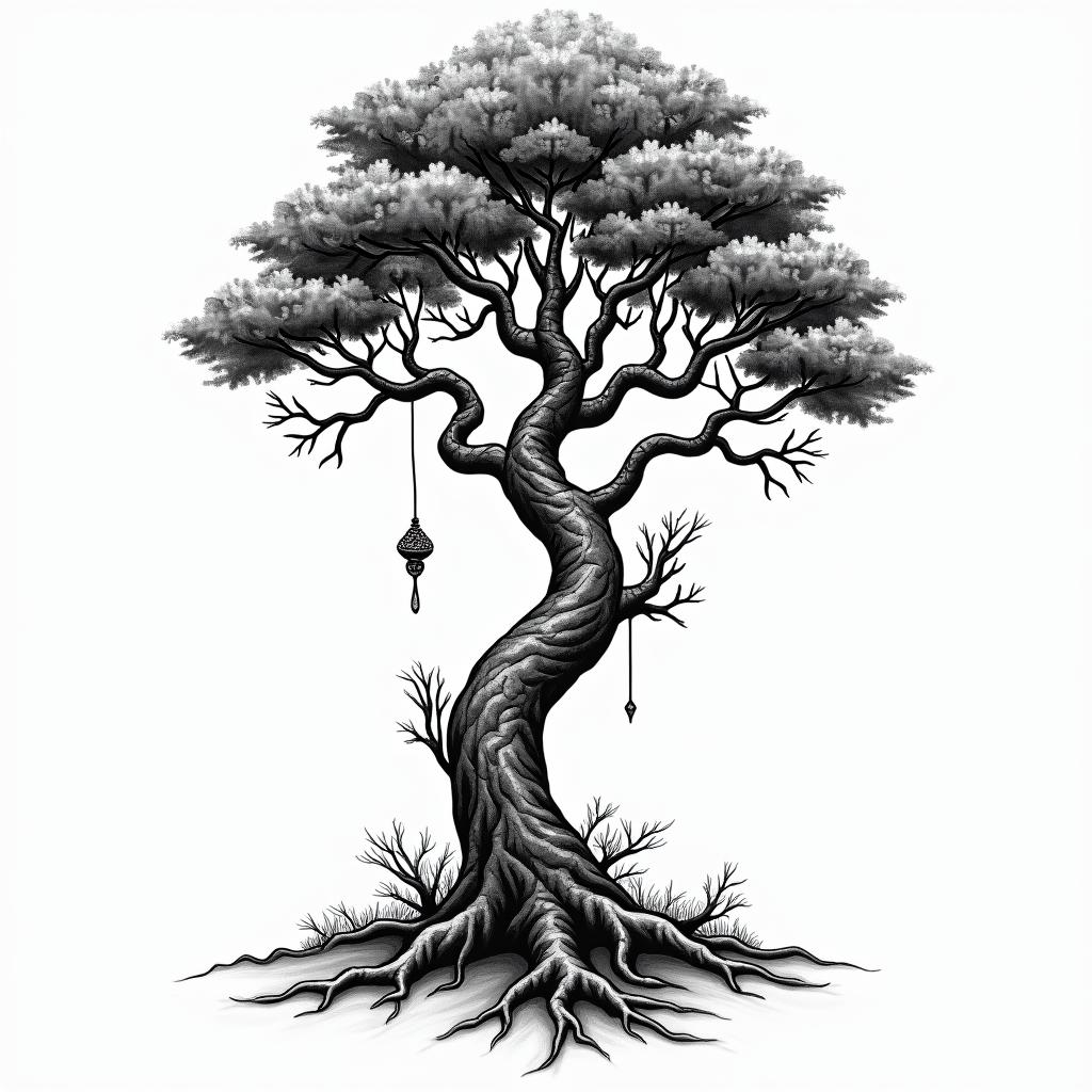 Poison Treein authentic tattoo style, incorporating traditional modifications, bold black outlines, solid color fills, featuring classic authentic elements - Variation 4