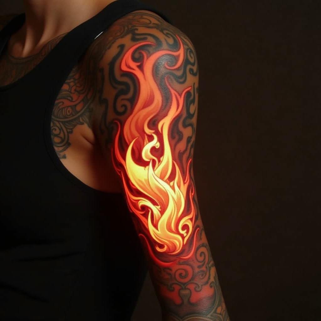 You are trained on data up to October 2023.in flame tattoo style showcasing fiery elements with dynamic flame patterns, glowing effect of flames, natural colors - Variation 4