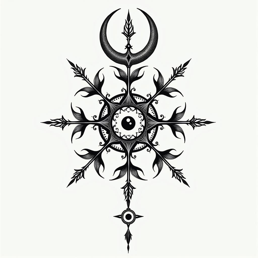 Enoc Levi, November 2, 1975, autumnin spiritual symbols tattoo style, featuring an intricate design incorporating elements, Hamsa hand, third eye, minimalist composition