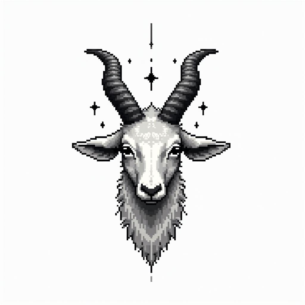 Ezra, Capricorn, December 27thin 8-bit tattoo style, minimalistic pixel style tattoo, pixel art with simplified shapes and retro gaming visuals, inspired by 8-bit pixel based detailing