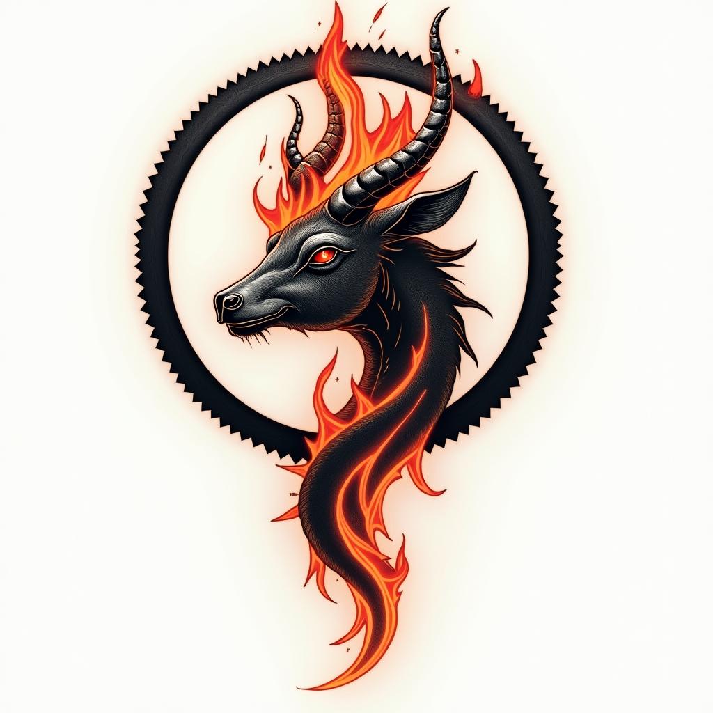 Ezra, Capricorn, December 27thin flame tattoo style showcasing fiery elements with dynamic flame patterns, glowing effect of flames, natural colors