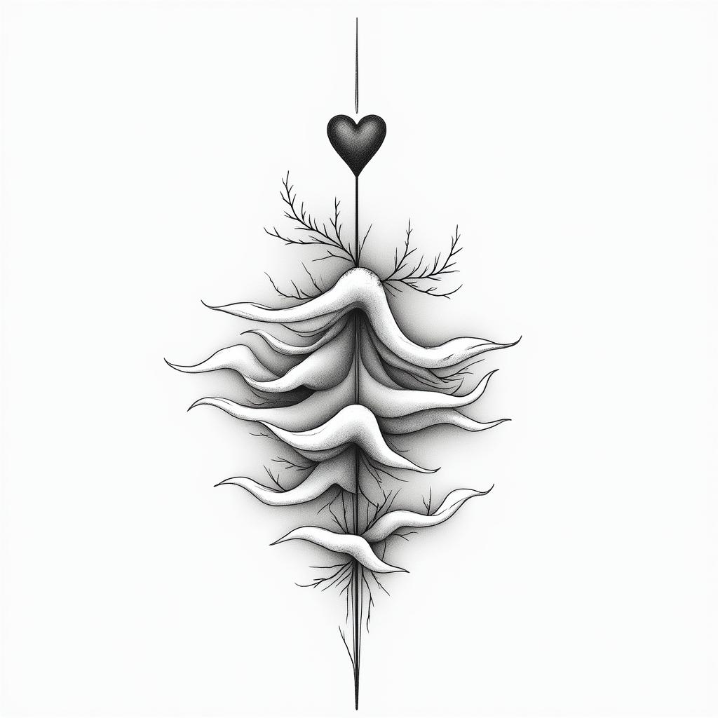 Ezra, Capricorn, December 27thin Modest style tattoo, featuring soft, delicate line work with simple and meaningful symbols, gentle waves, a heart, evoking a sense of serenity and grace, - Variation 2