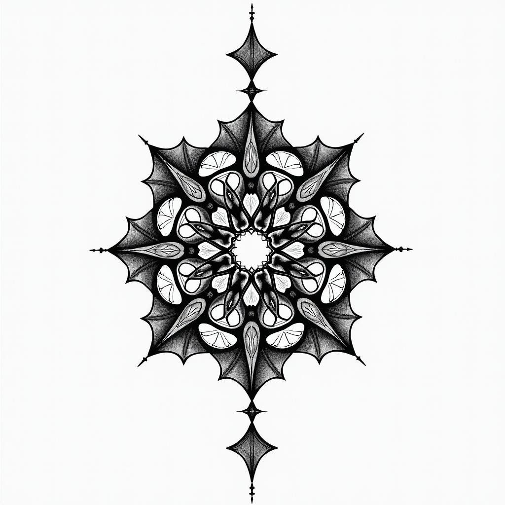 Ezra, Capricorn, December 27th in geometric style tattoo, blending hexagons, mandala-inspired patterns, symmetrical and fractal design, clean lines, sharp angles - Variation 3