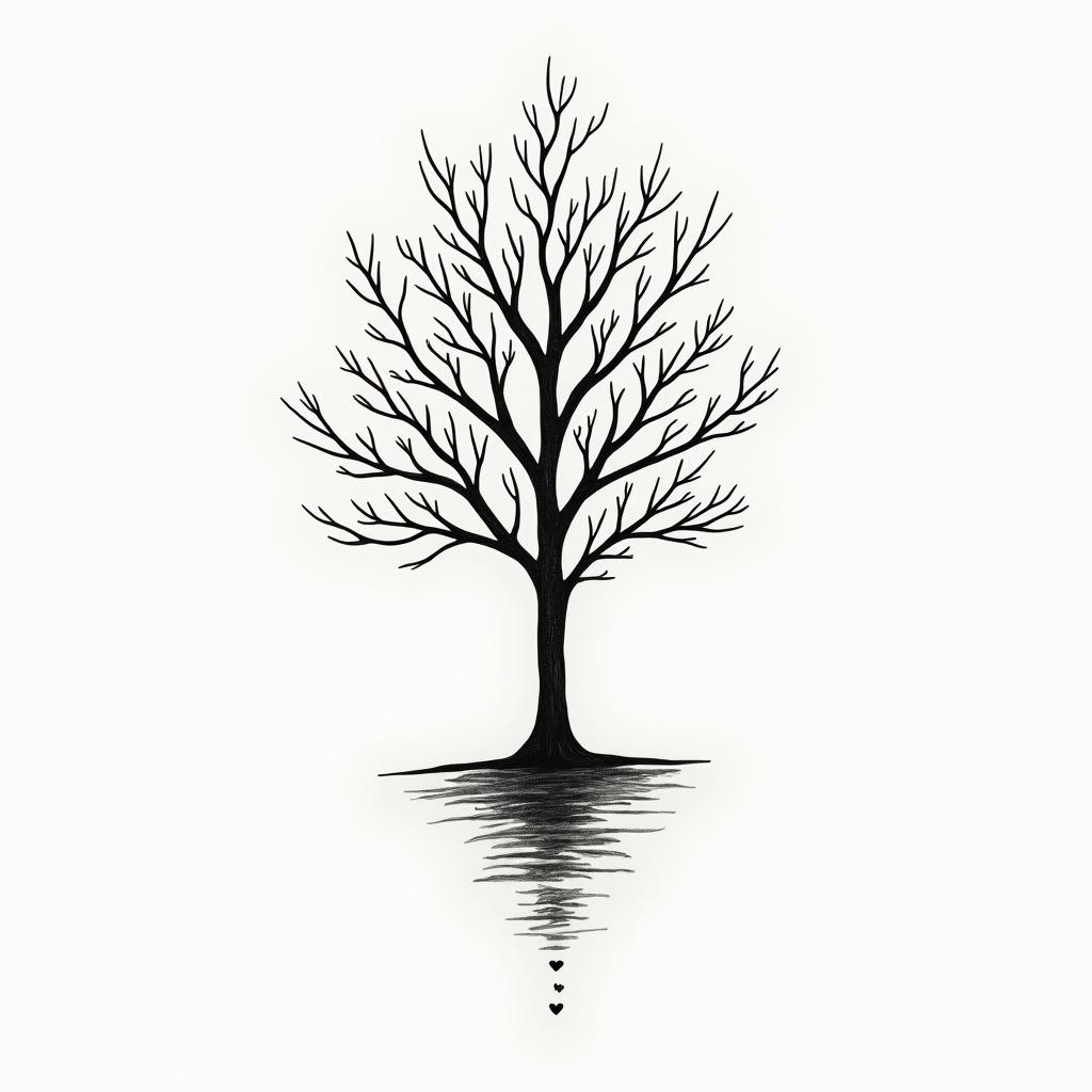 Poison Treein Modest style tattoo, featuring soft, delicate line work with simple and meaningful symbols, gentle waves, a heart, evoking a sense of serenity and grace, - Variation 4