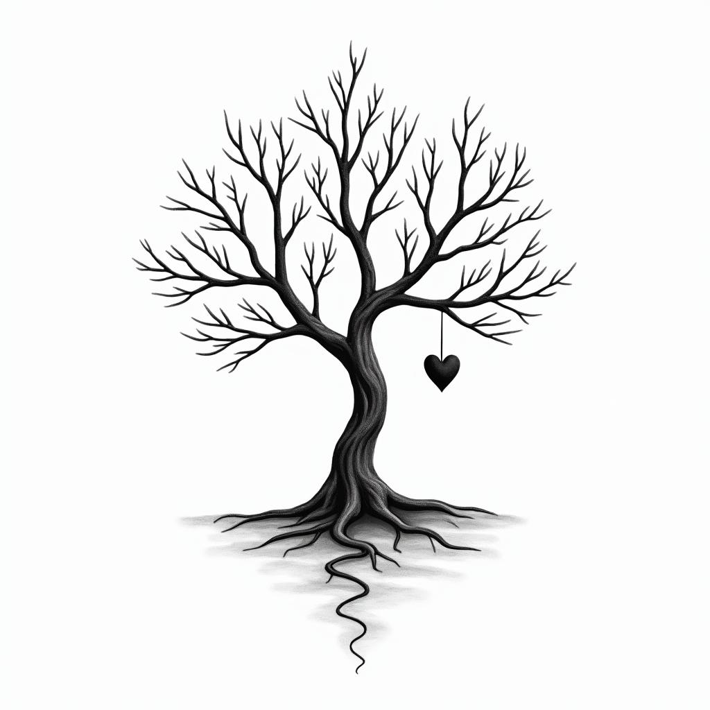 Poison Treein Modest style tattoo, featuring soft, delicate line work with simple and meaningful symbols, gentle waves, a heart, evoking a sense of serenity and grace,