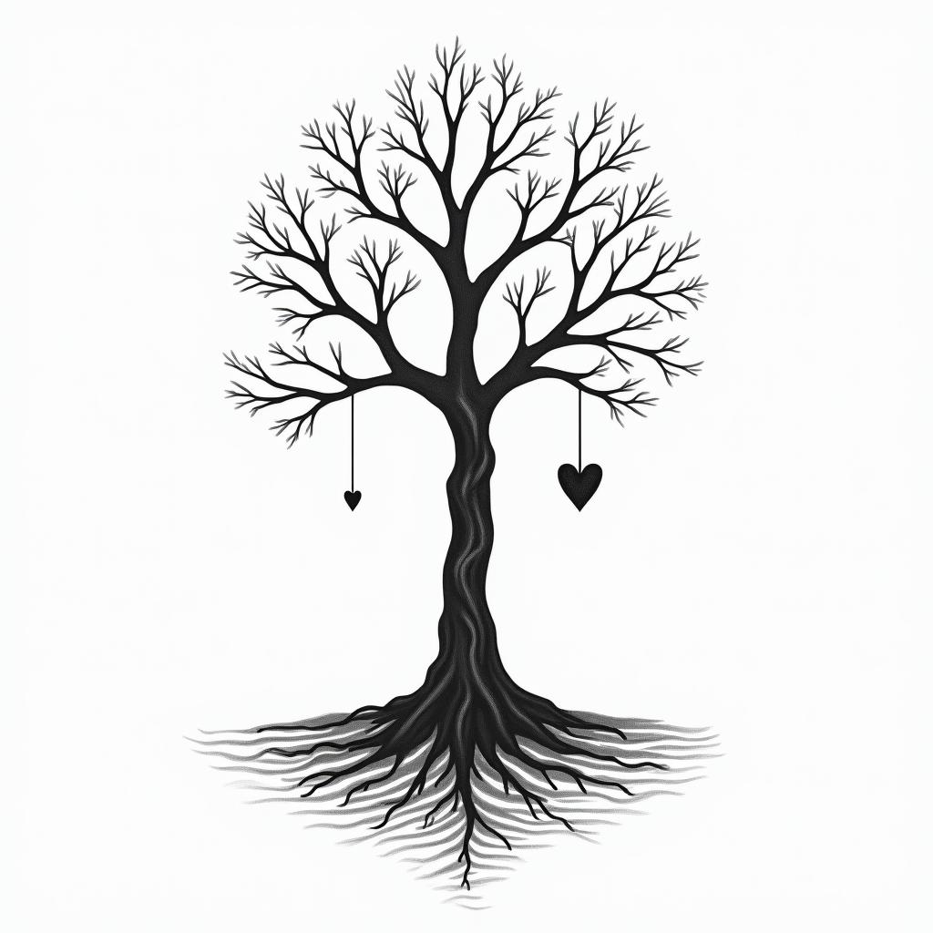Poison Treein Modest style tattoo, featuring soft, delicate line work with simple and meaningful symbols, gentle waves, a heart, evoking a sense of serenity and grace, - Variation 2