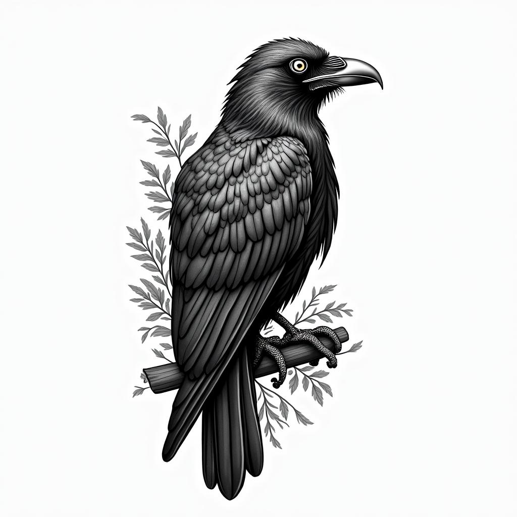 Crowin authentic tattoo style, incorporating traditional modifications, bold black outlines, solid color fills, featuring classic authentic elements - Variation 2