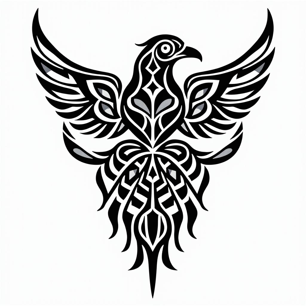 Crowin tribal tattoo style, featuring bold and black geometric shapes, curved lines, intertwine and flow seamlessly, creating a powerful and symbolic design, polynesian and maori styles - Variation 4
