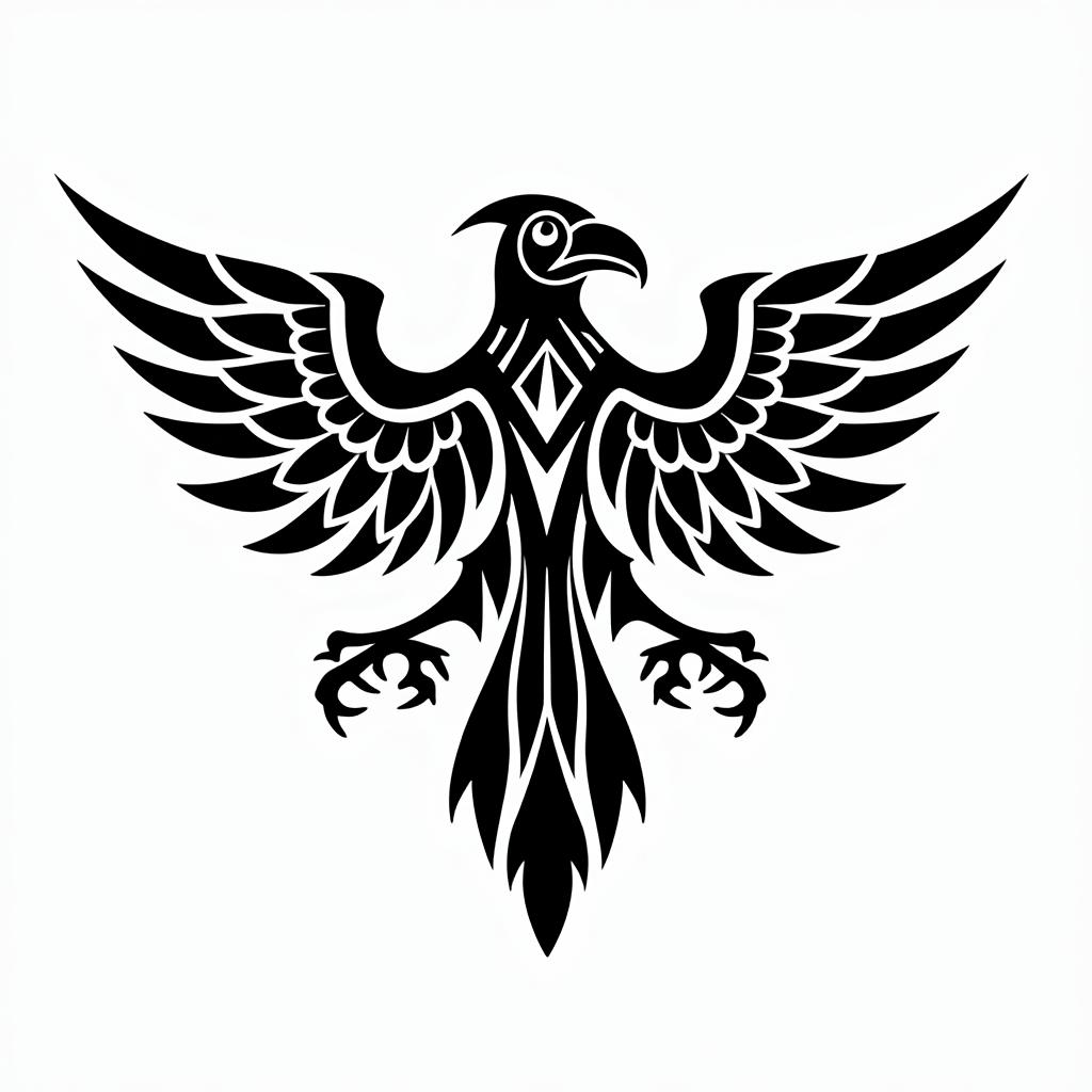 Crowin tribal tattoo style, featuring bold and black geometric shapes, curved lines, intertwine and flow seamlessly, creating a powerful and symbolic design, polynesian and maori styles - Variation 3